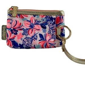 Lilly Pulitzer Wallet Pouch Wristlet Party Like a Lobster Floral Blue Pink Gold
